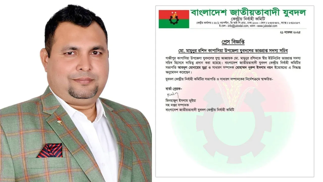 কাপাসিয়া উপজেলা যুবদলের ভারপ্রাপ্ত সদস্য সচিব মামুনুর রশিদ