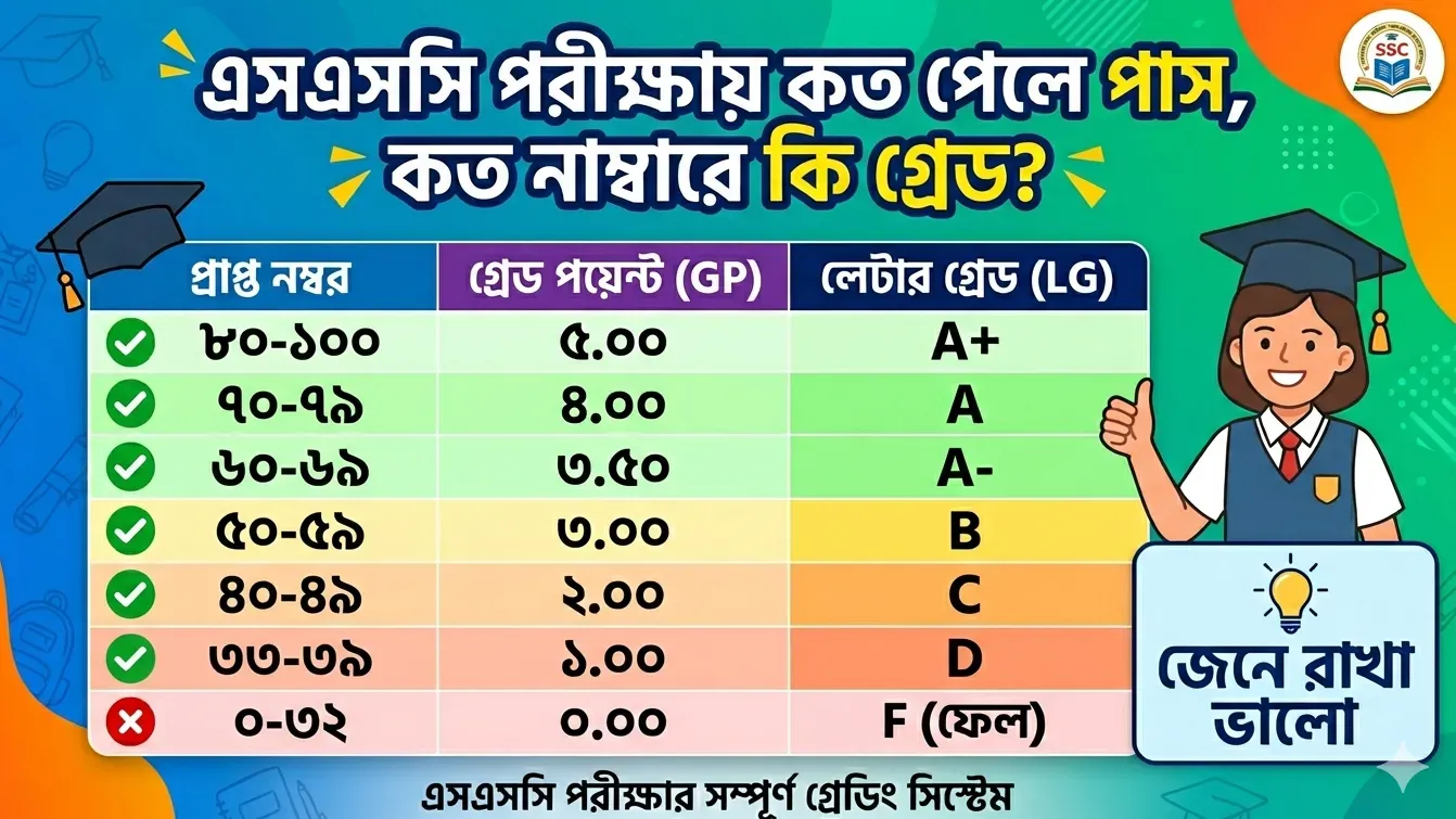 এসএসসি পরীক্ষায় কত পেলে পাস, কত নাম্বারে কি গ্রেড?