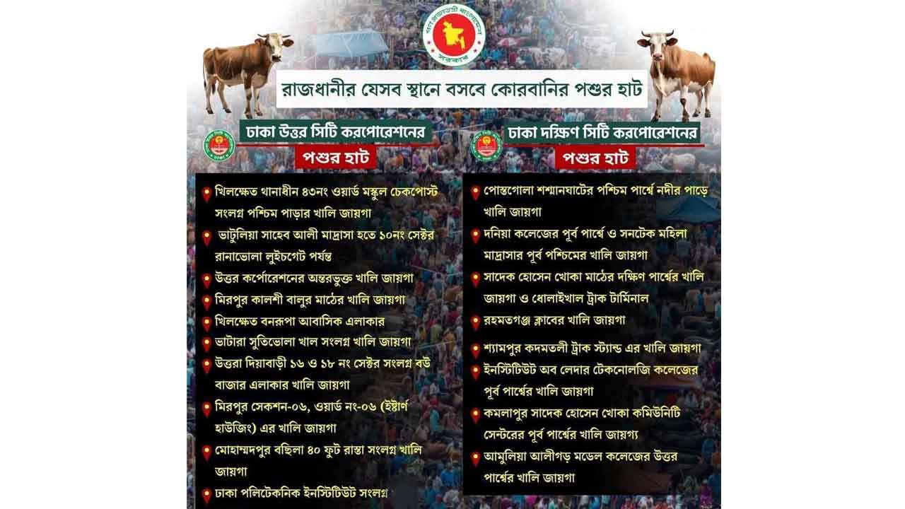 ঢাকার কোথায় কোরবানির হাট ২০২৫ | পশুর হাটের তালিকা